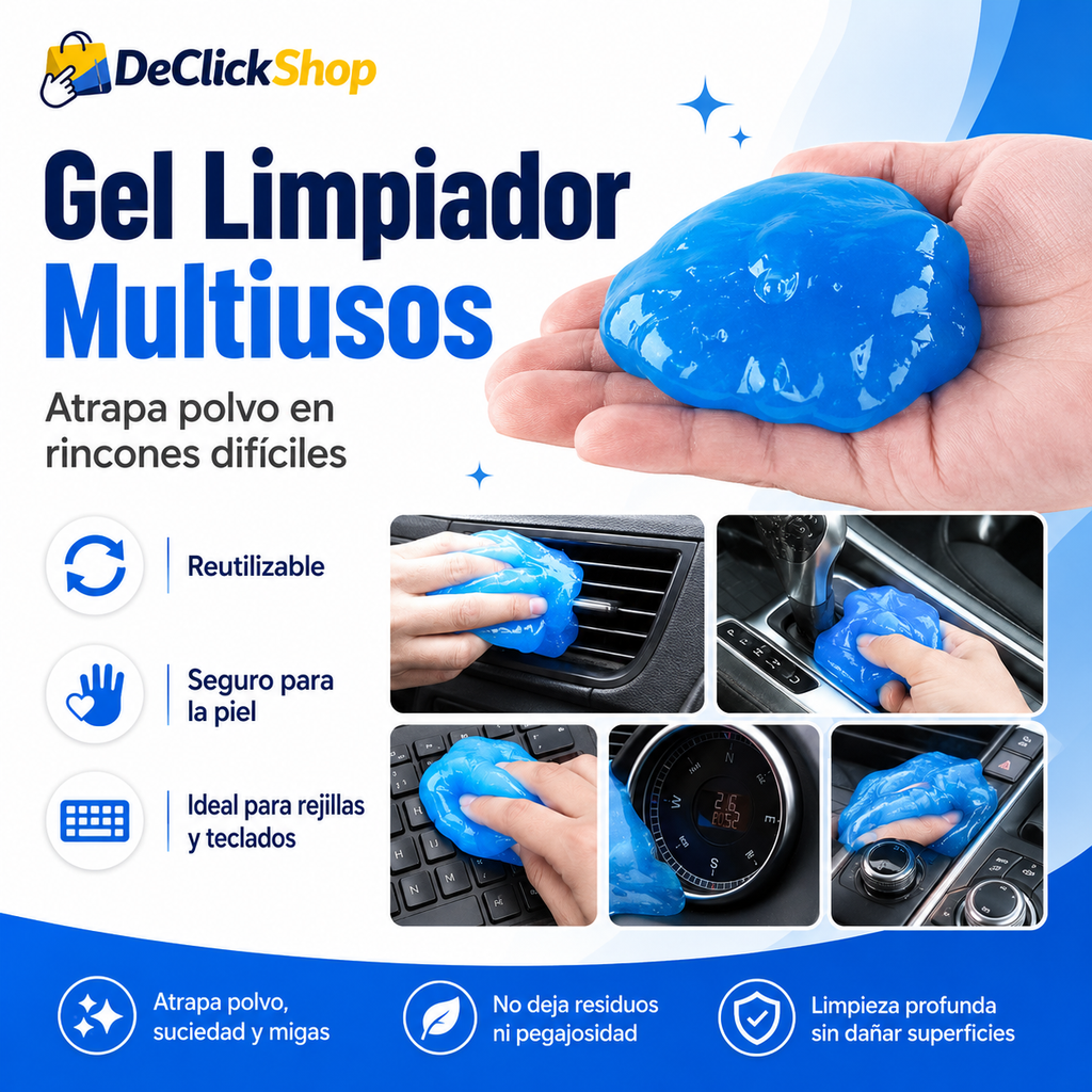 Gel Limpiador Multiusos Atrapa Polvo para Teclados, Auto y Rincones Difíciles