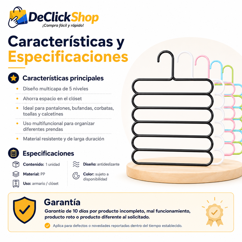 Gancho Multicapa Antideslizante de 5 Niveles para Ropa