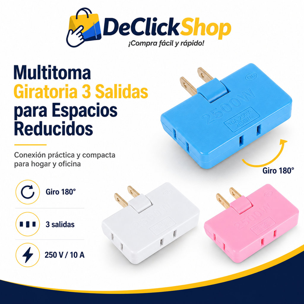 Multitoma Giratoria de 3 Salidas con Enchufe Ajustable 180°
