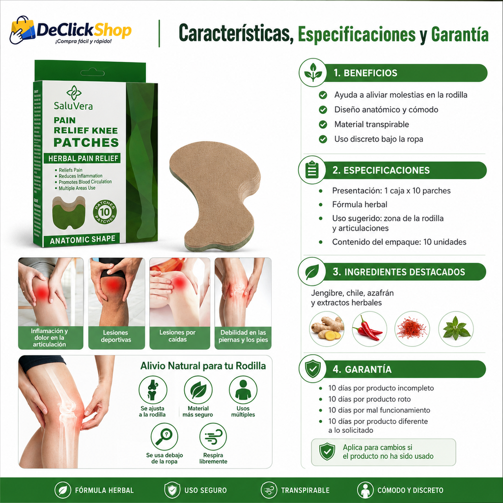Parches Herbales Anatómicos para Rodilla x10 – Comodidad y Bienestar Localizado