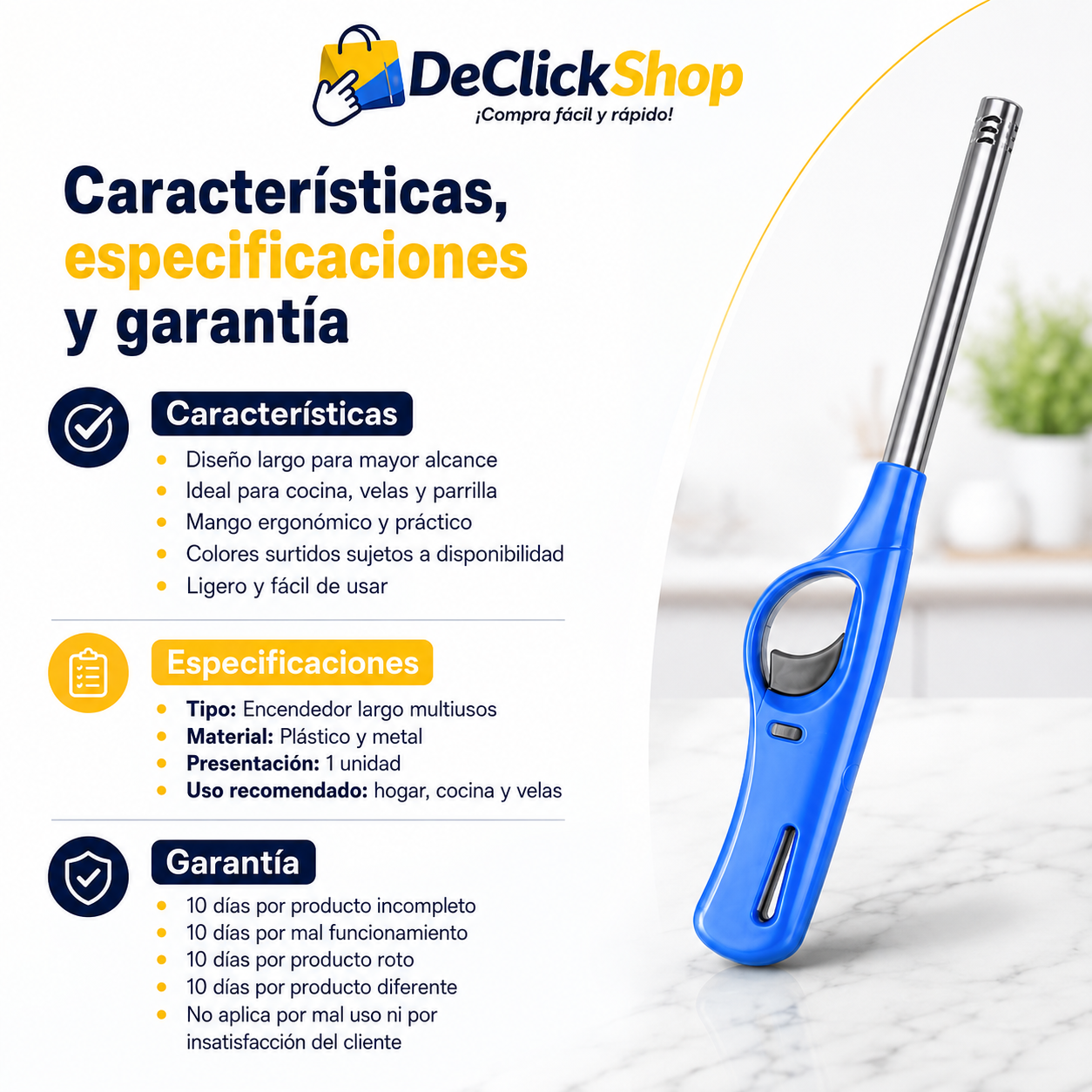 Encendedor Largo Multiusos para Cocina, Velas y Parrilla