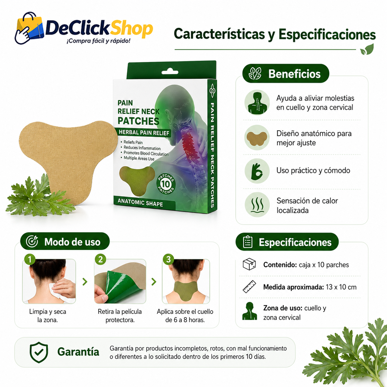 Parches Herbales Cervicales x10 – Sensación de Calor para Cuello