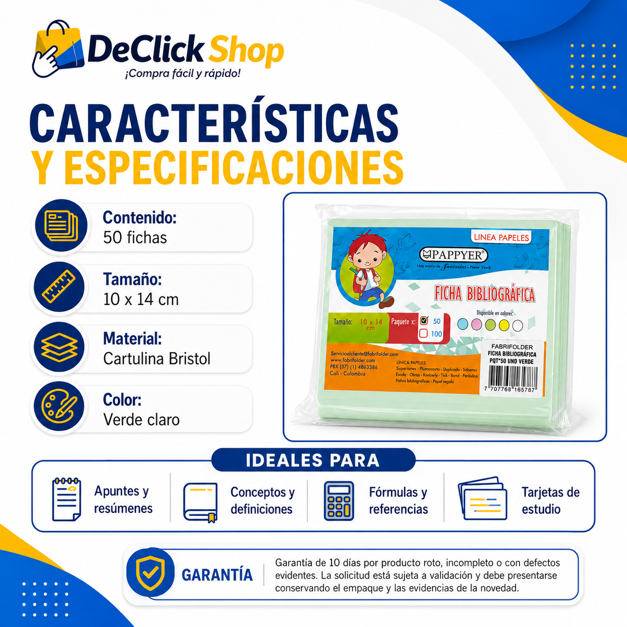 Fichas Bibliográficas en Cartulina Bristol 10 × 14 cm – Paquete de 50 unidades