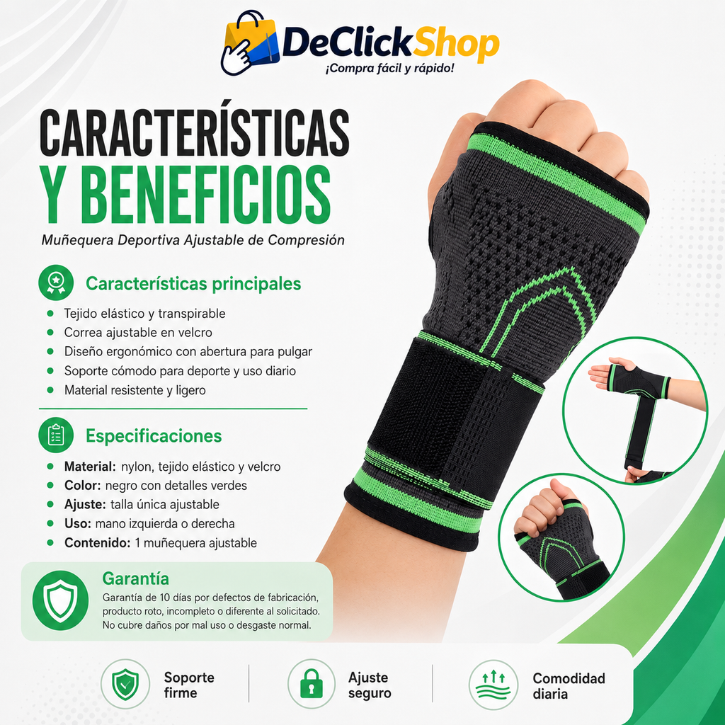 Muñequera Deportiva Ajustable de Compresión con Correa de Velcro