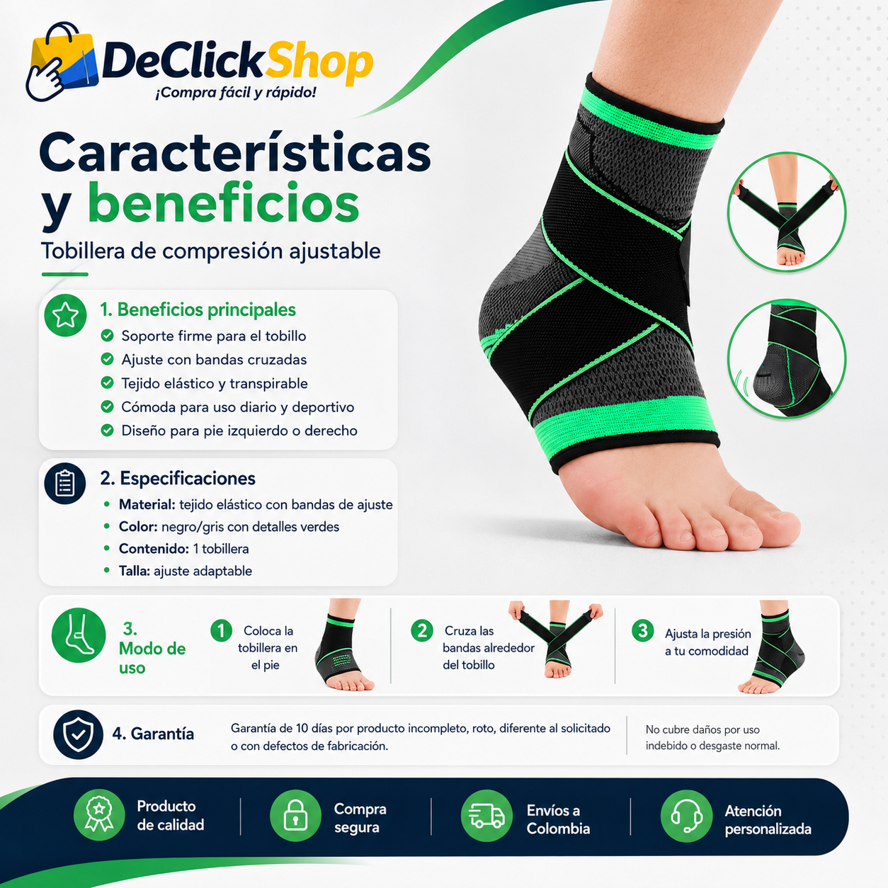 Tobillera Deportiva de Compresión Ajustable con Bandas Cruzadas