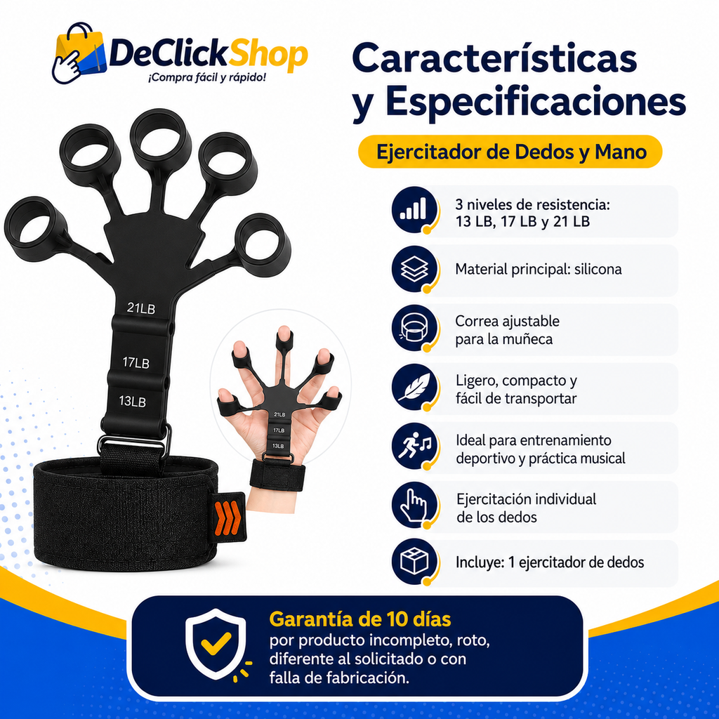 Ejercitador de Dedos y Mano con 3 Niveles de Resistencia