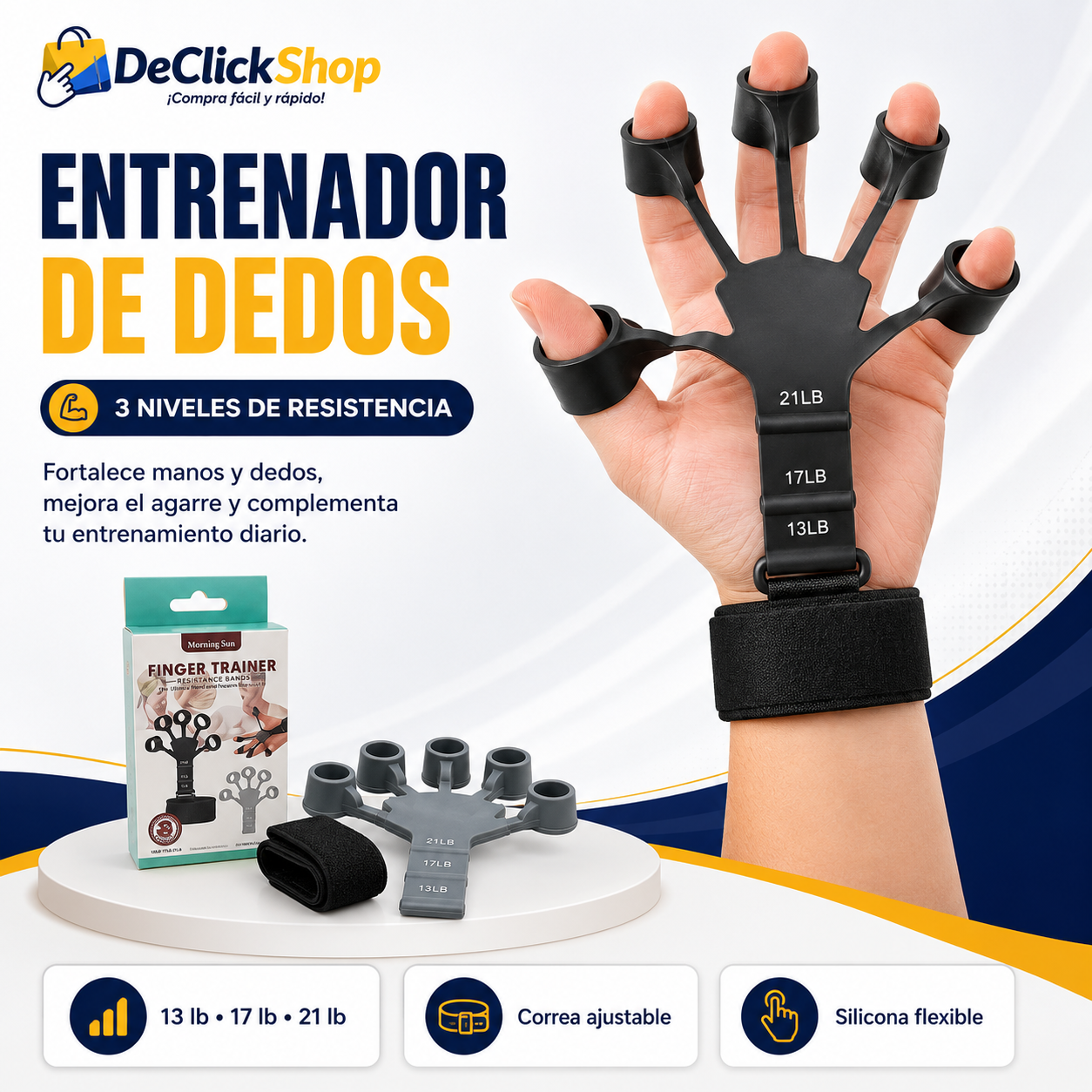 Entrenador de Dedos FlexiGrip con 3 Niveles de Resistencia