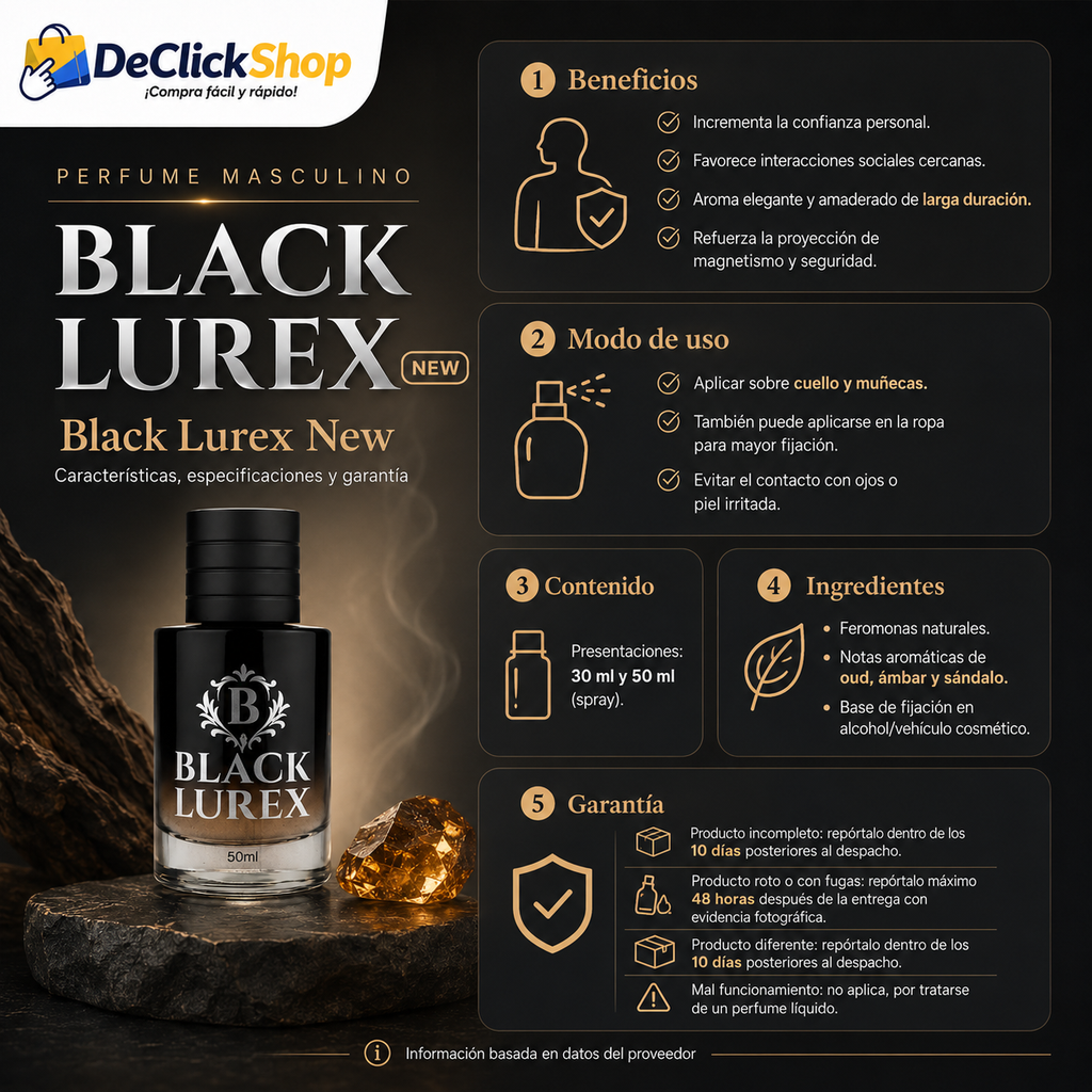 Perfume Masculino Black Lurex New 50 ml – Aroma Amaderado con Oud, Ámbar y Sándalo