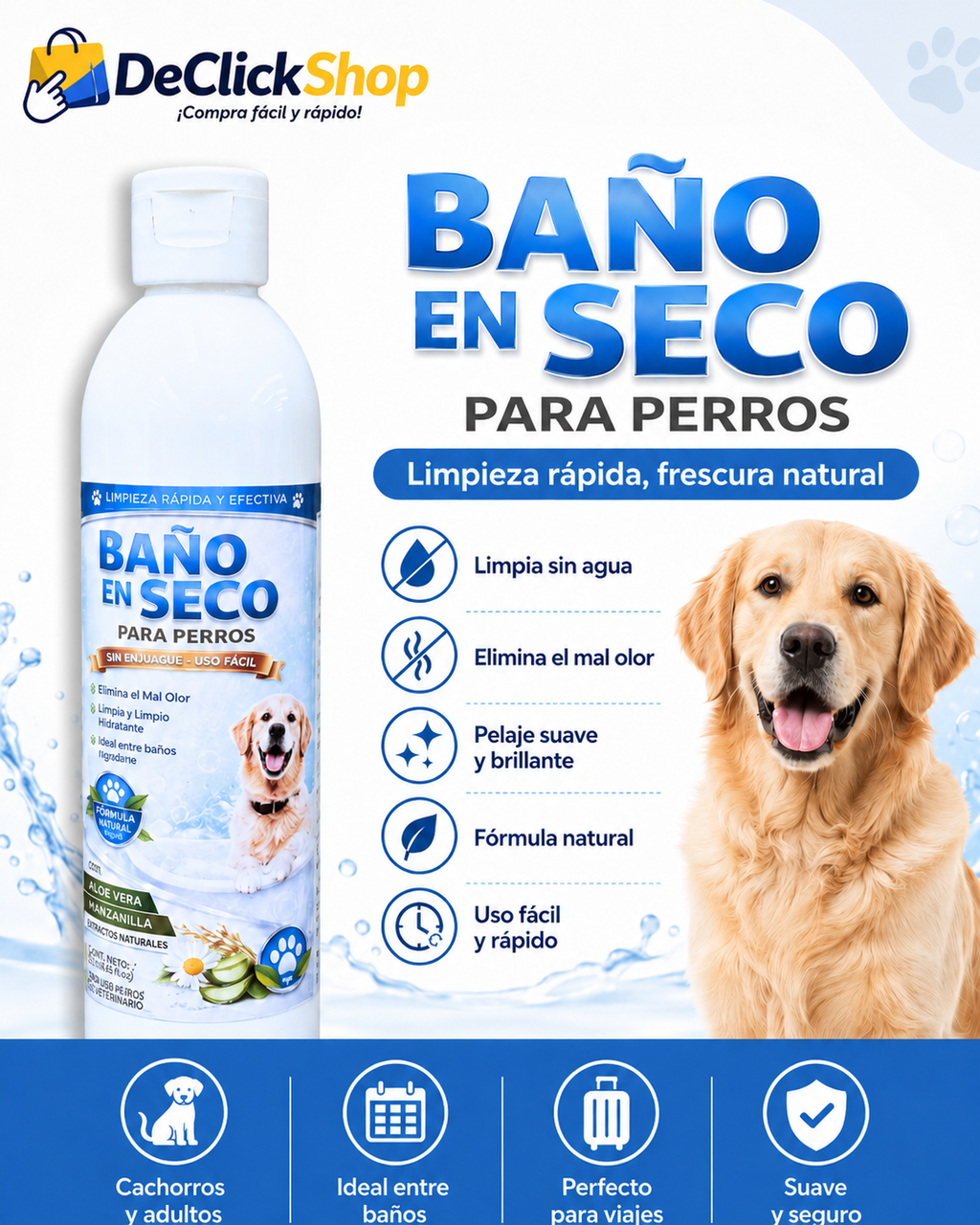Baño Seco Natural para Perros sin Enjuague – Limpieza, Frescura y Suavidad