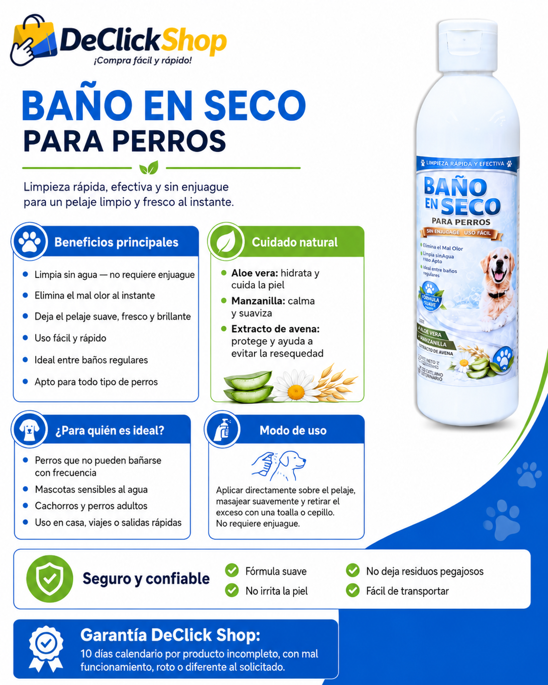Baño Seco Natural para Perros sin Enjuague – Limpieza, Frescura y Suavidad