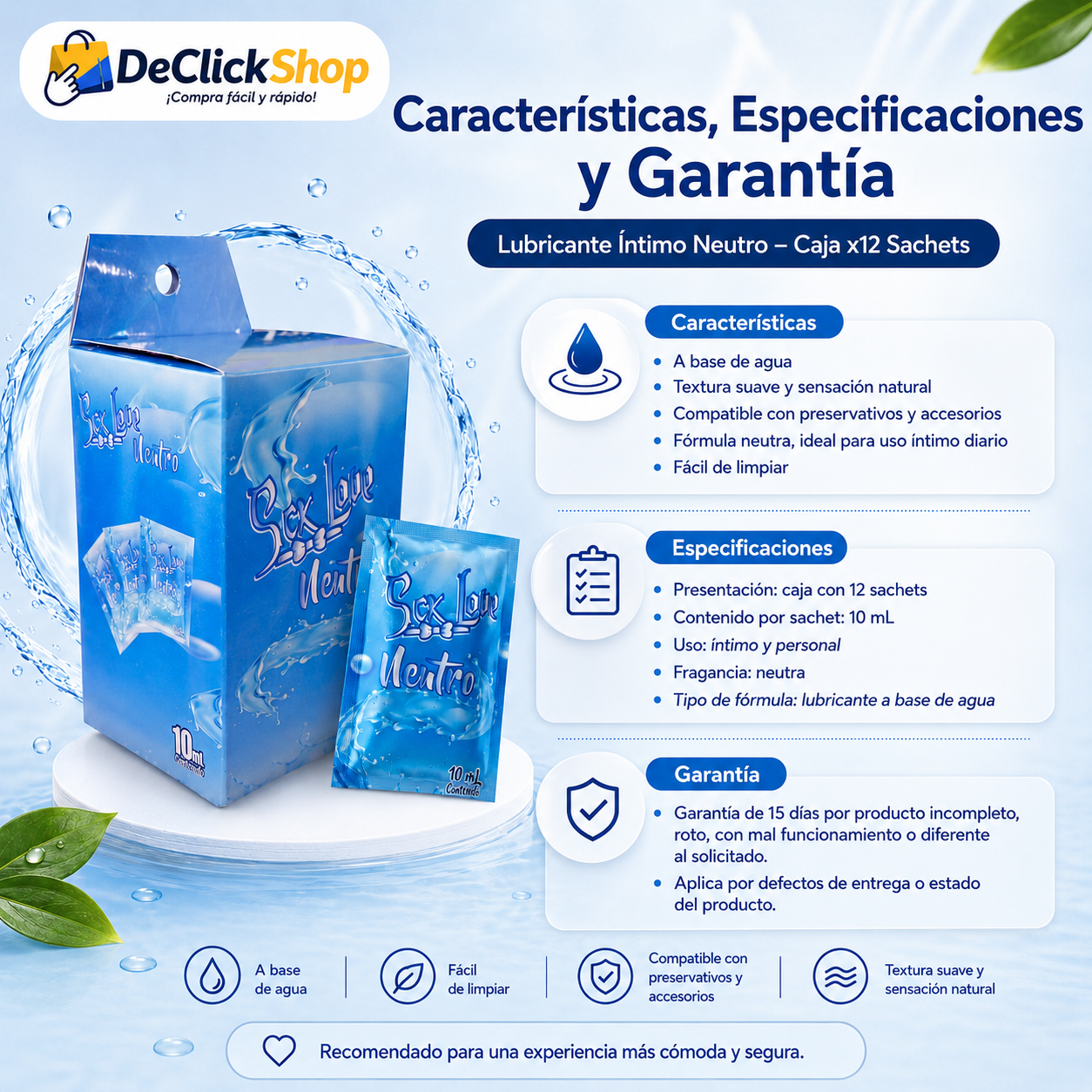 Lubricante Íntimo Neutro a Base de Agua – Caja x12 Sachets de 10 mL