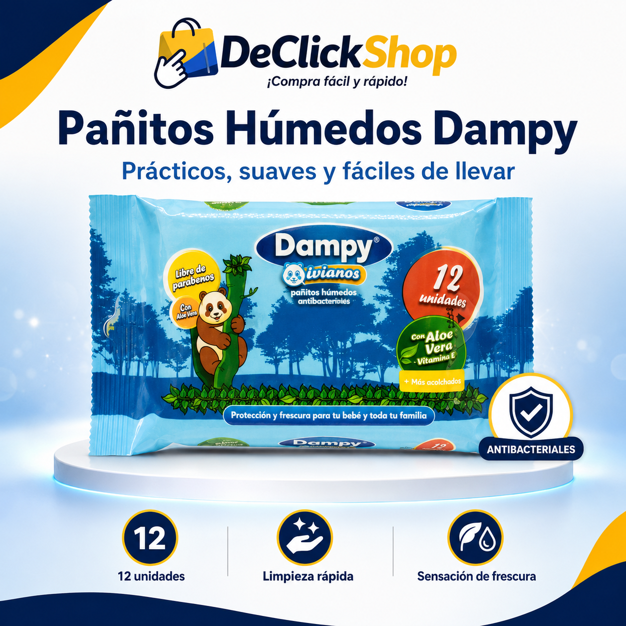 Pañitos Húmedos Dampy Antibacteriales x 12 Unidades