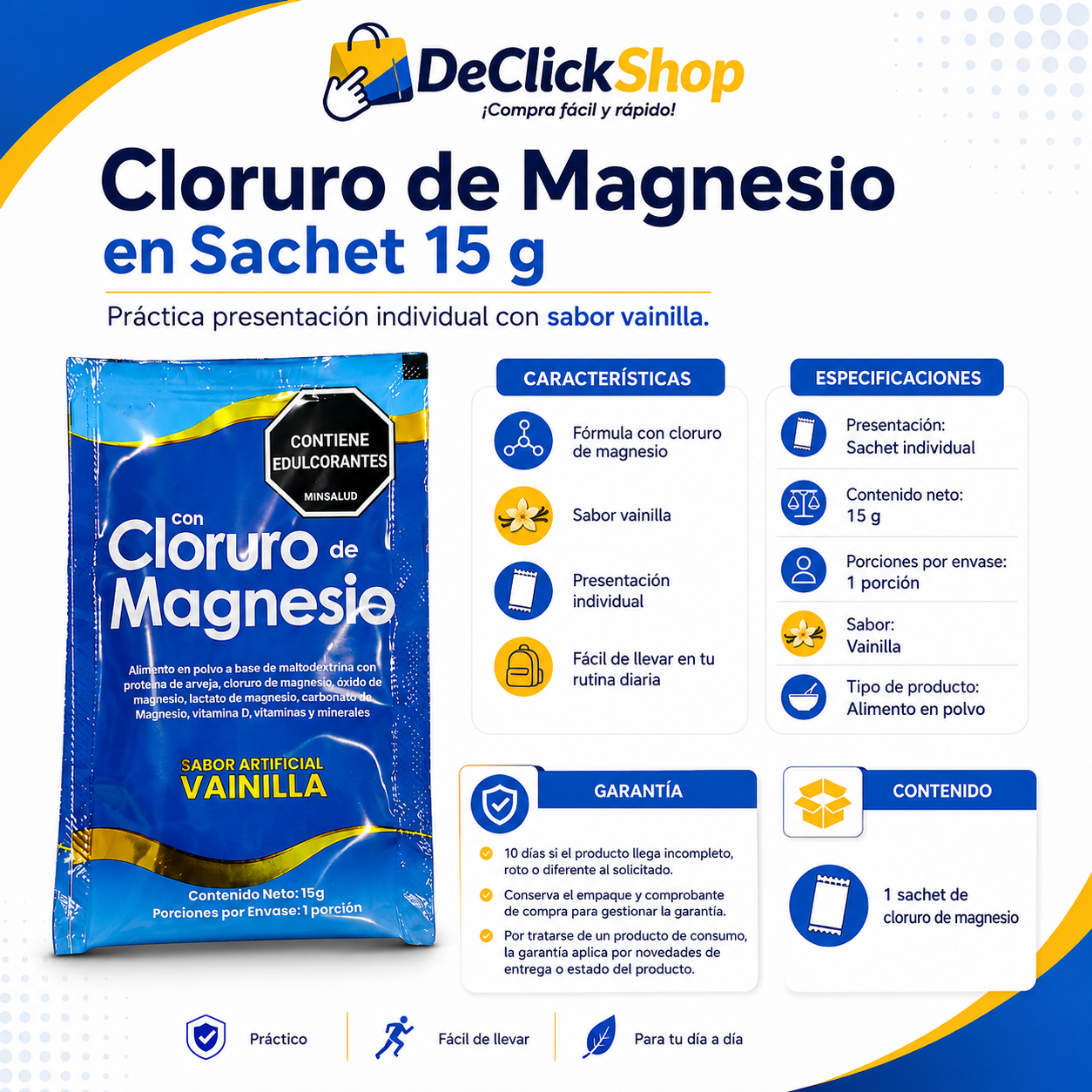 Cloruro de Magnesio en Sachet 15 g – Sabor Vainilla