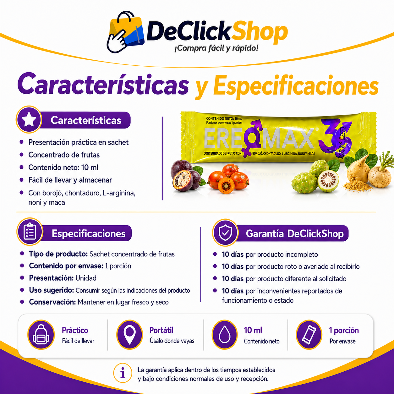 Ereqmax 3 Sachet Concentrado de Frutas 10 ml x 10 Unidades