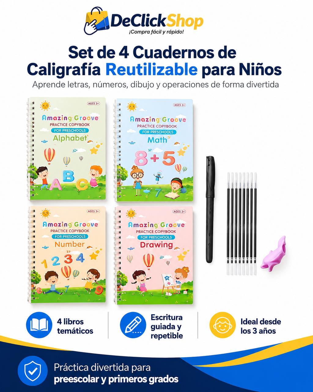 Set de 4 Cuadernos de Caligrafía Reutilizable para Niños