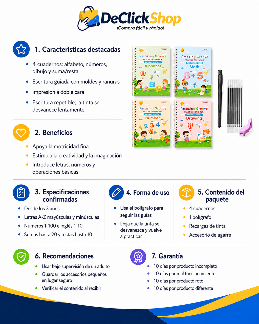 Set de 4 Cuadernos de Caligrafía Reutilizable para Niños