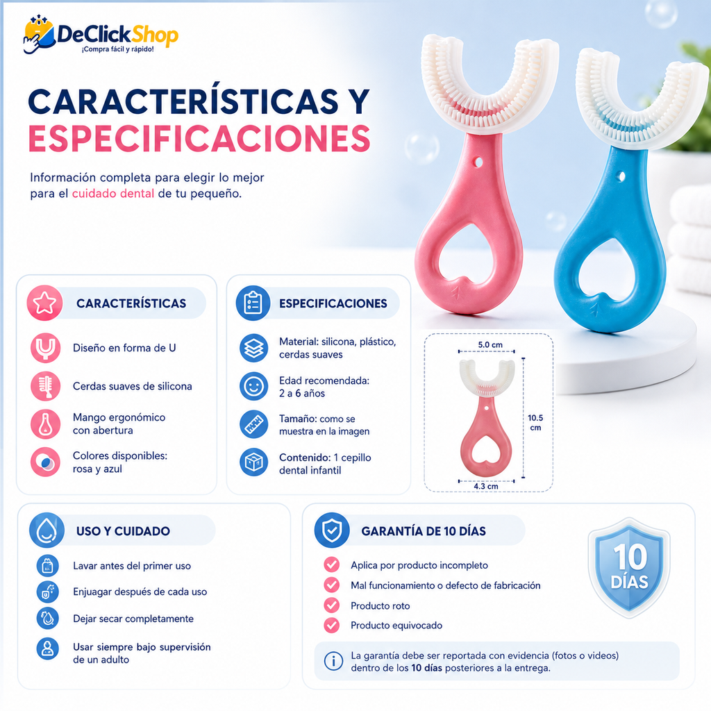 Cepillo Dental Infantil en U de Silicona con Cerdas Suaves