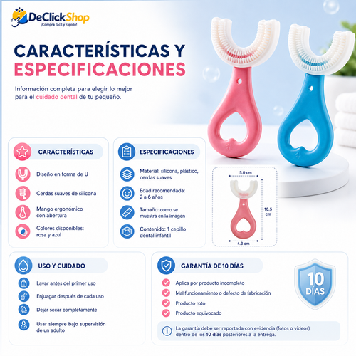 Cepillo Dental Infantil en U de Silicona con Cerdas Suaves