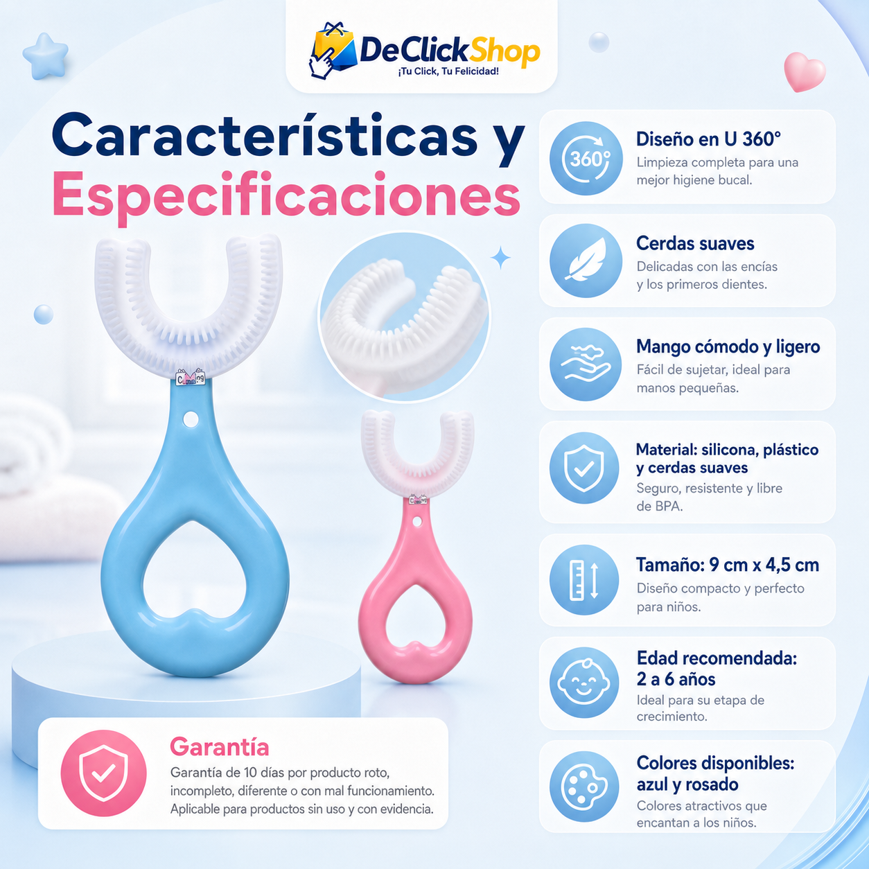 Cepillo Dental Infantil 360° en U con Cerdas Suaves