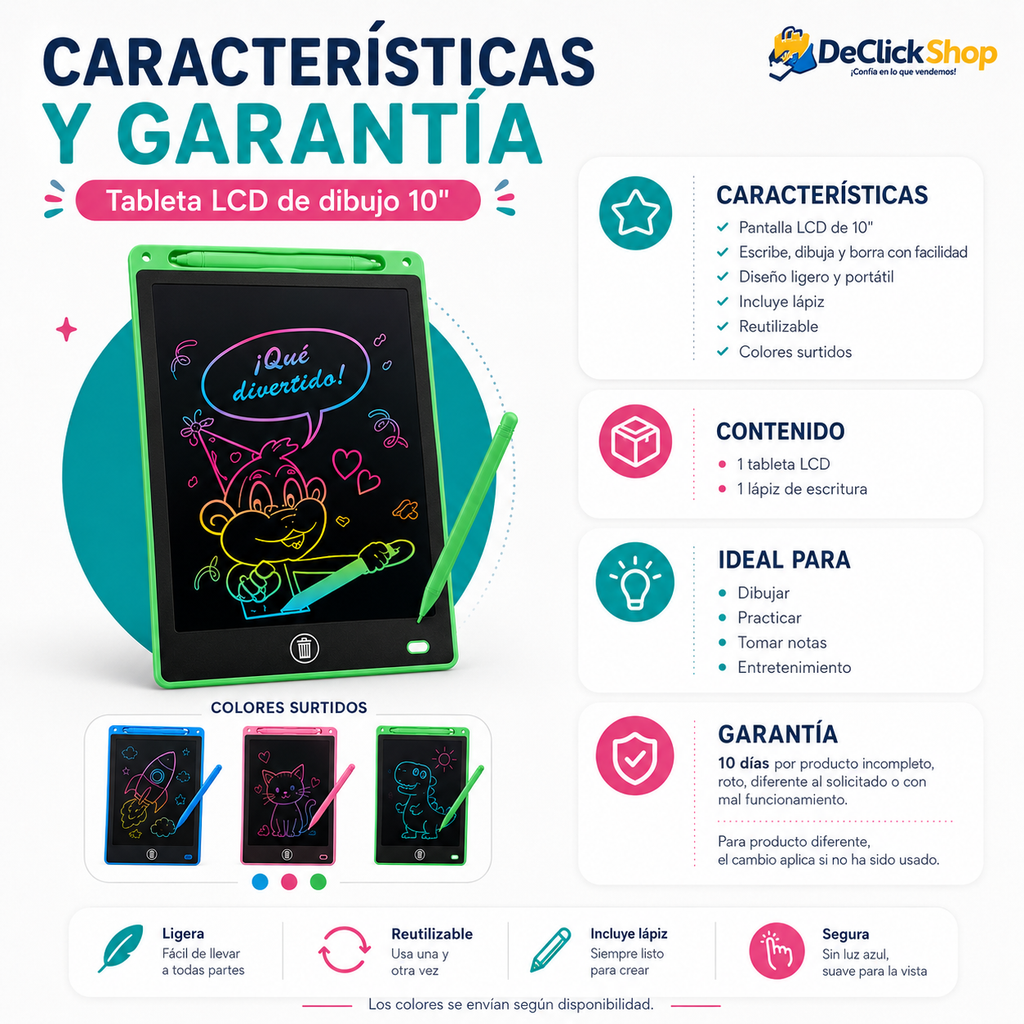 Tableta LCD de Dibujo y Escritura Reutilizable de 10 Pulgadas