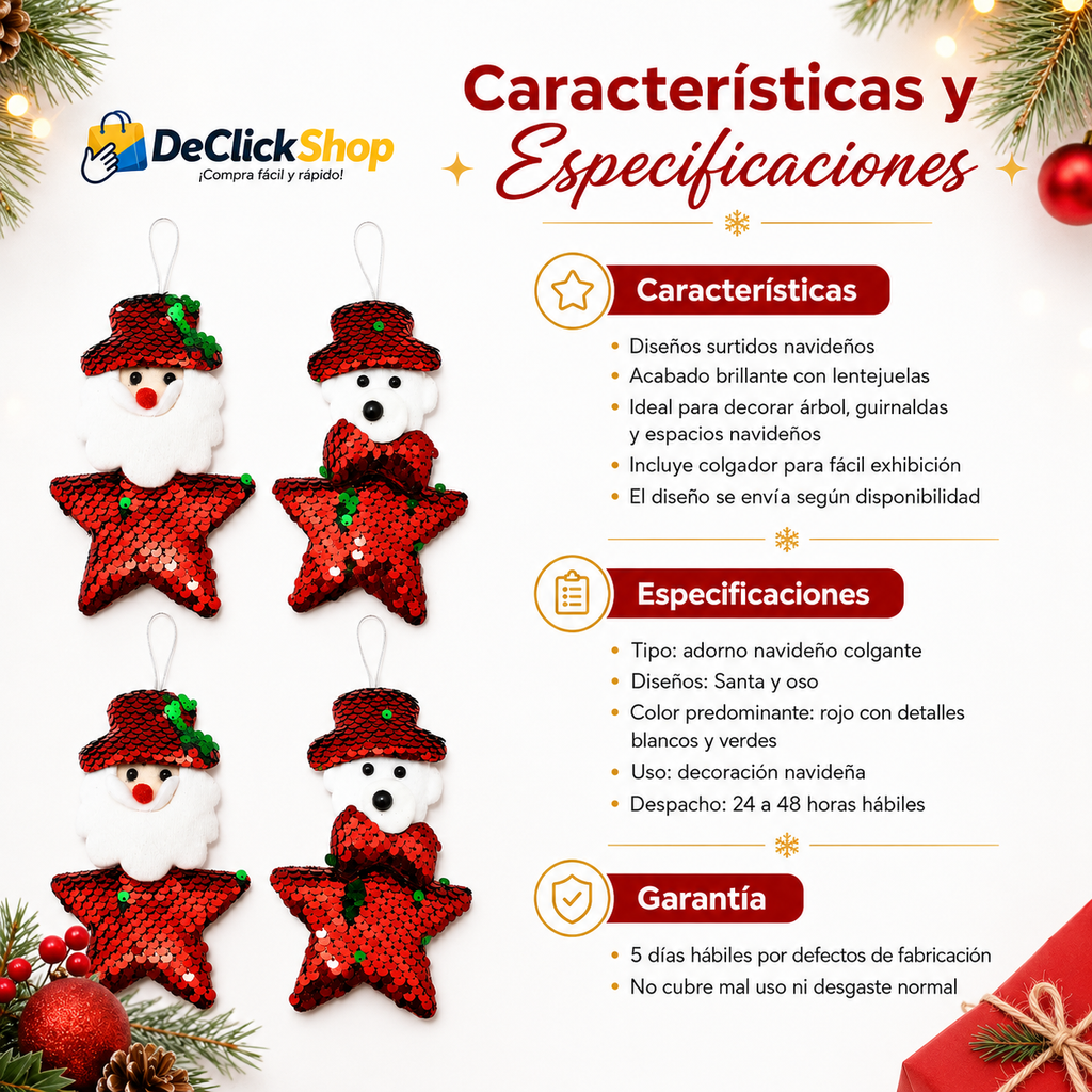 Adorno Navideño Colgante Rojo con Lentejuelas – Diseños Surtidos