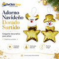Adorno Navideño Dorado Surtido para Árbol – Diseño Reno o Muñeco de Nieve
