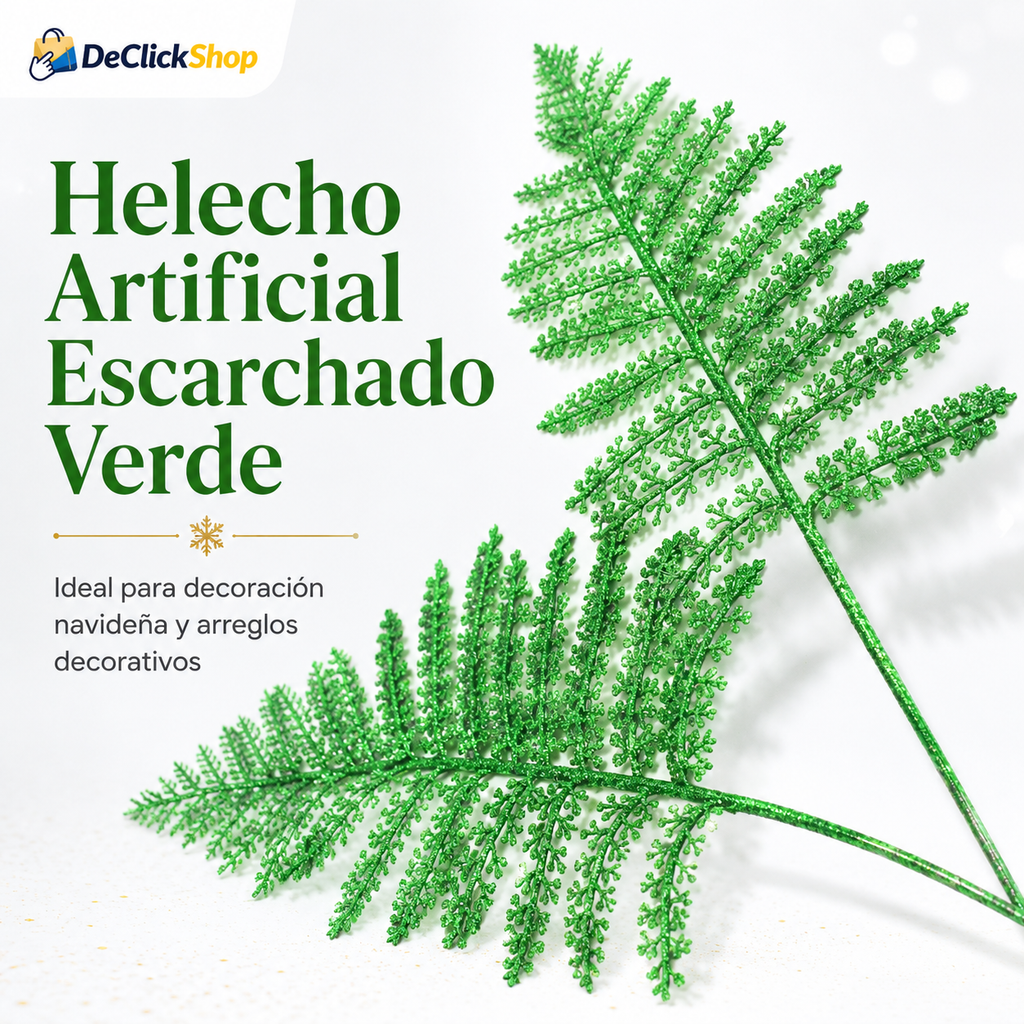 Helecho Artificial Escarchado Verde para Decoración Navideña y Arreglos