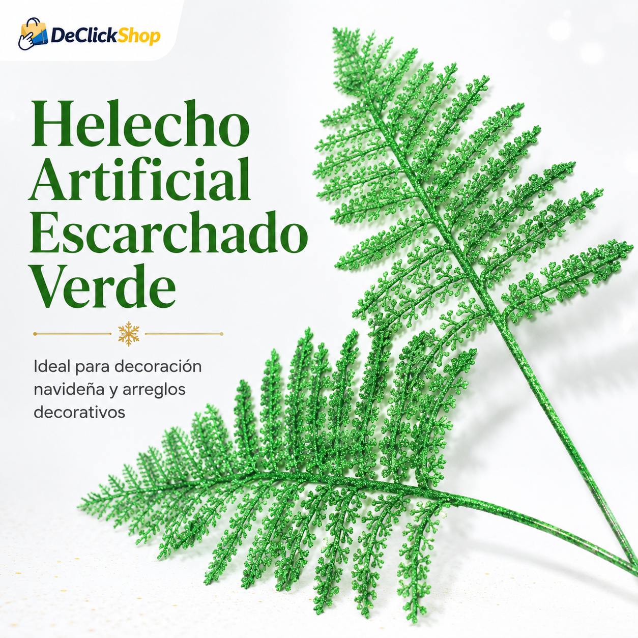 Helecho Artificial Escarchado Verde para Decoración Navideña y Arreglos