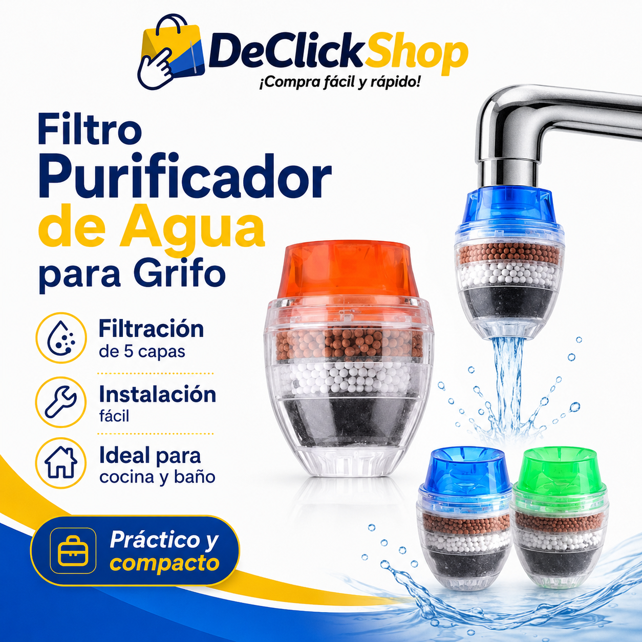 Filtro Purificador de Agua para Grifo de 5 Capas – Compacto y Fácil de Instalar