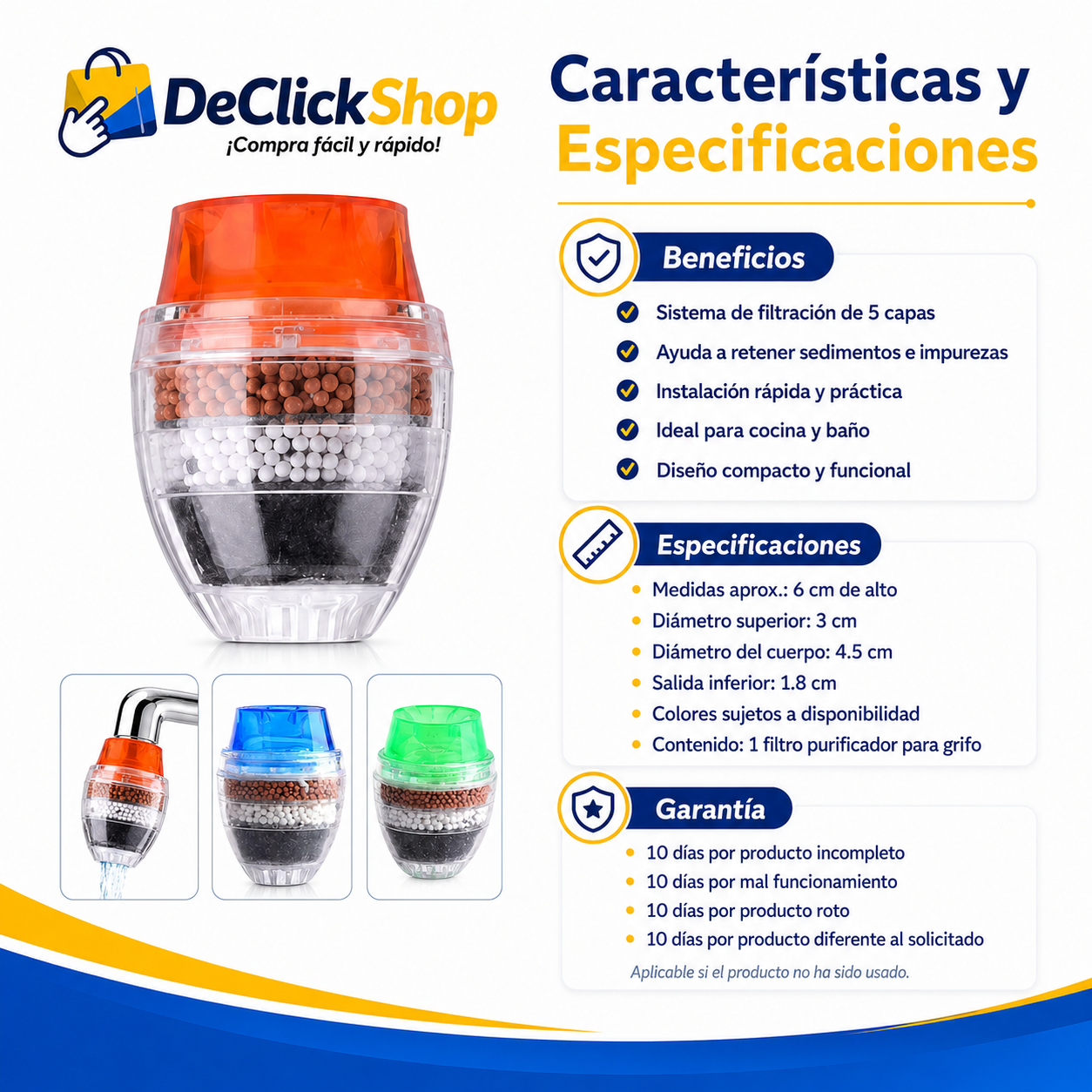 Filtro Purificador de Agua para Grifo de 5 Capas – Compacto y Fácil de Instalar