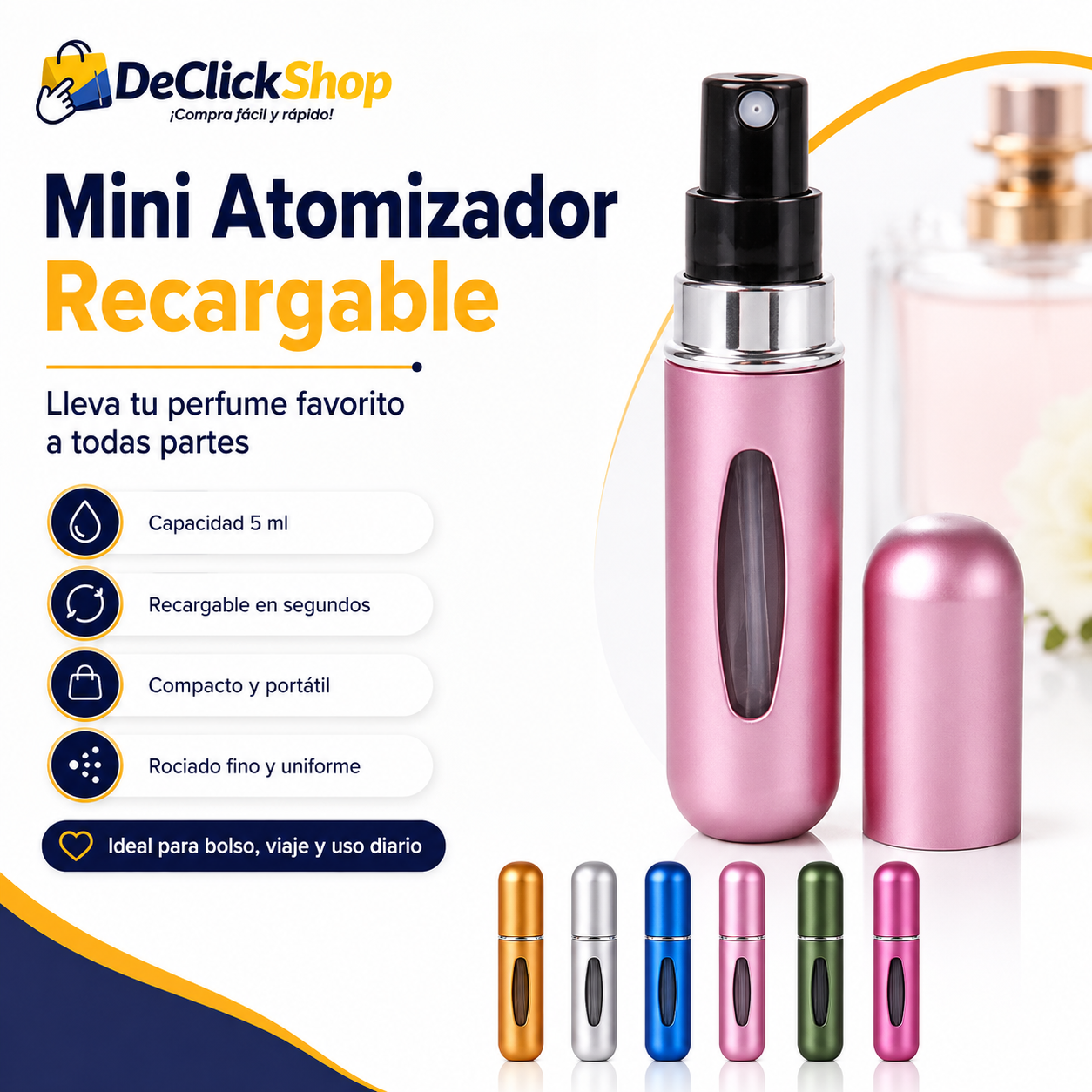 Mini Atomizador de Perfume Recargable 5 ml – Portátil con Visor de Nivel