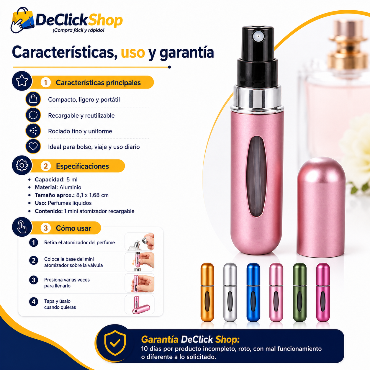 Mini Atomizador de Perfume Recargable 5 ml – Portátil con Visor de Nivel