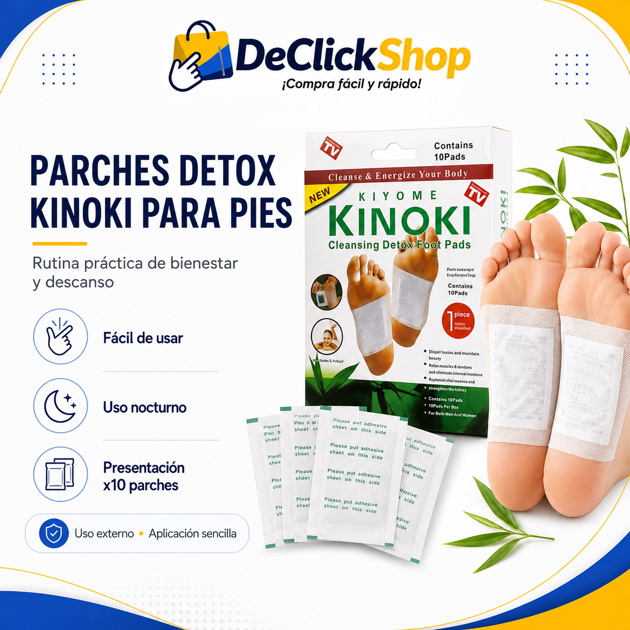 Parches Kinoki para Pies – Rutina Nocturna de Bienestar, Caja x10 Unidades