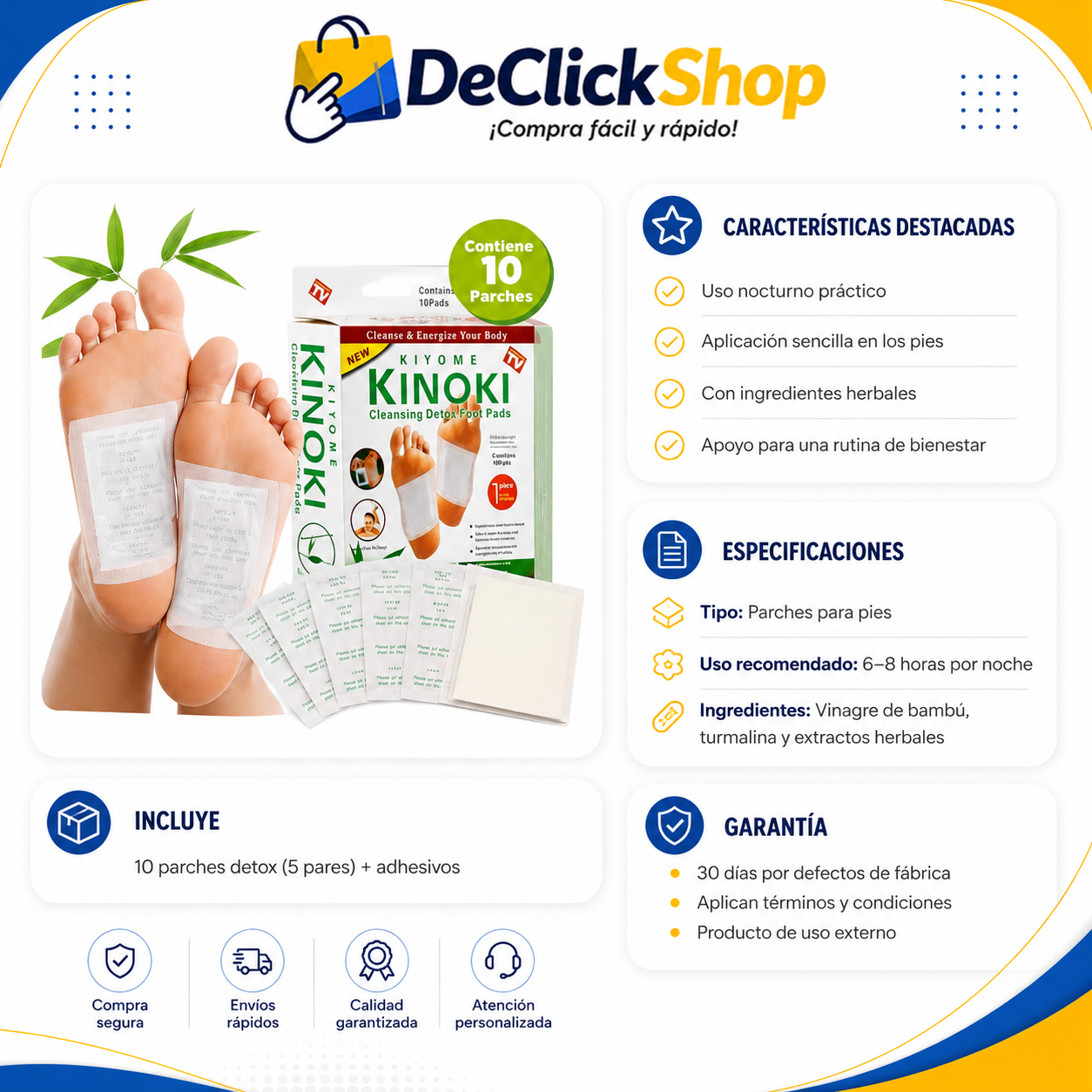 Parches Kinoki para Pies – Rutina Nocturna de Bienestar, Caja x10 Unidades