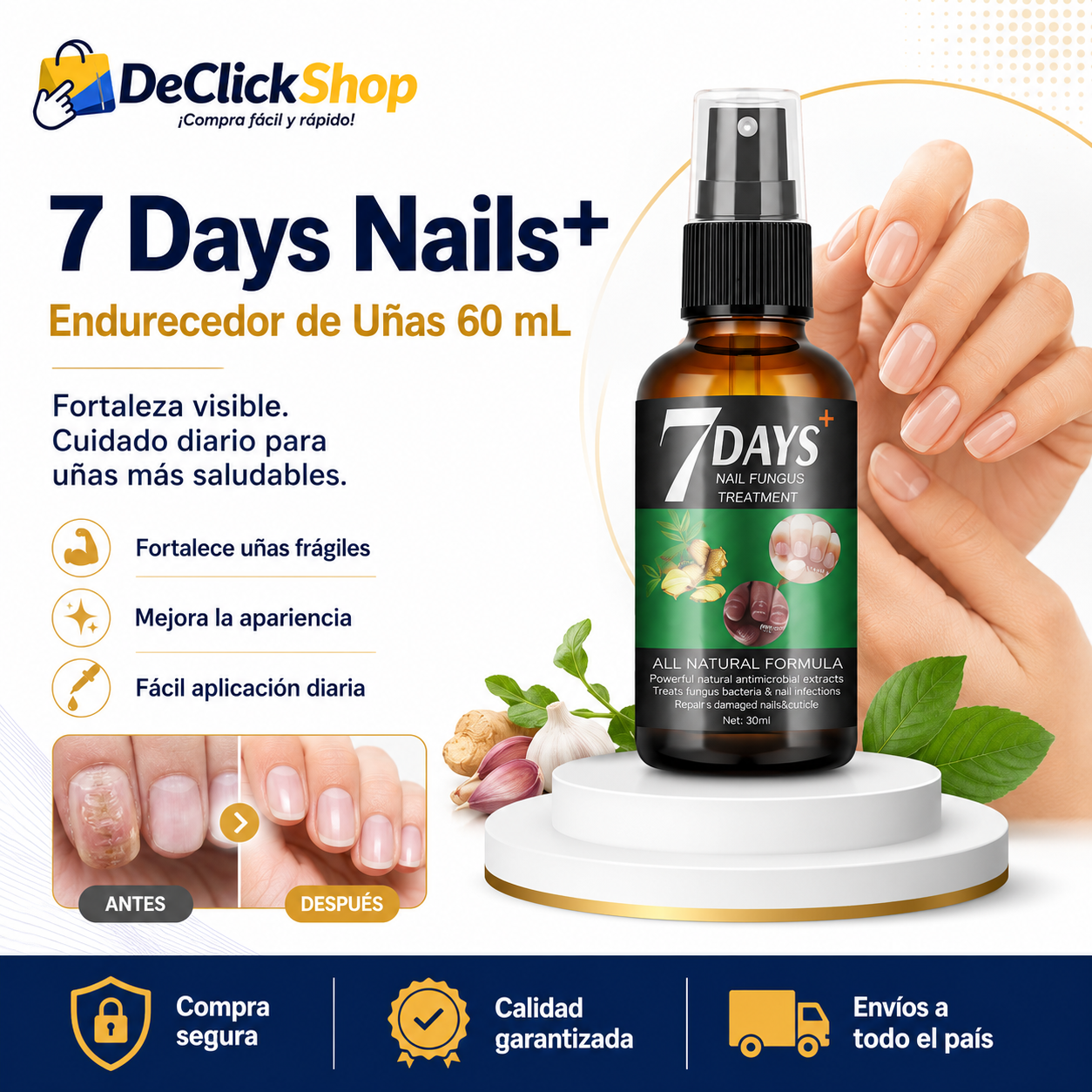 7 Days Nails+ | Suero Fortalecedor para Uñas con Atomizador – 60 mL