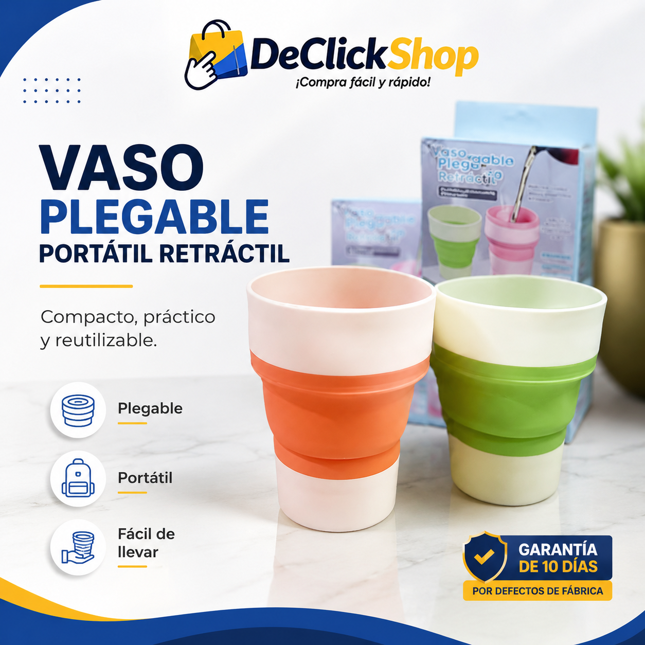 Vaso Plegable Portátil Retráctil – Compacto, Reutilizable y Fácil de Llevar