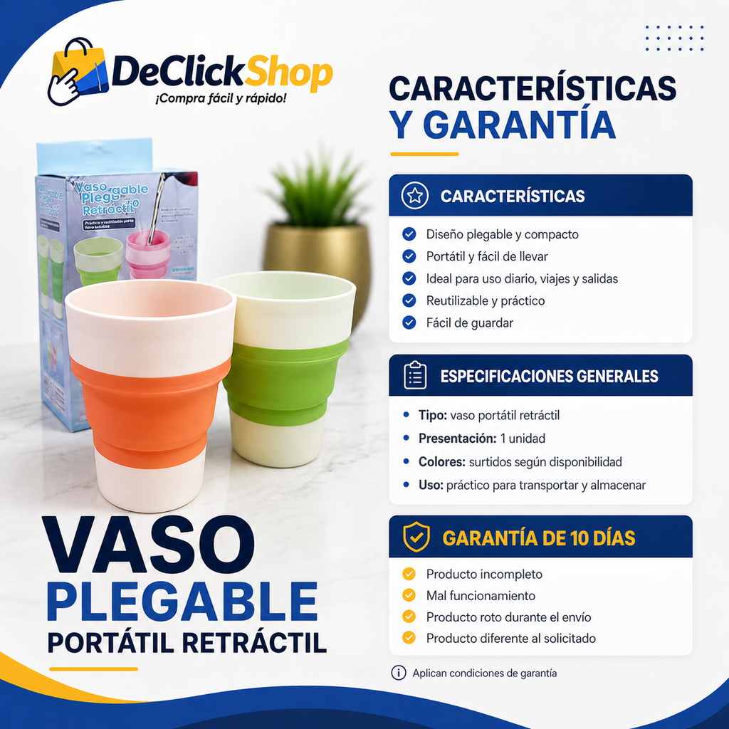 Vaso Plegable Portátil Retráctil – Compacto, Reutilizable y Fácil de Llevar