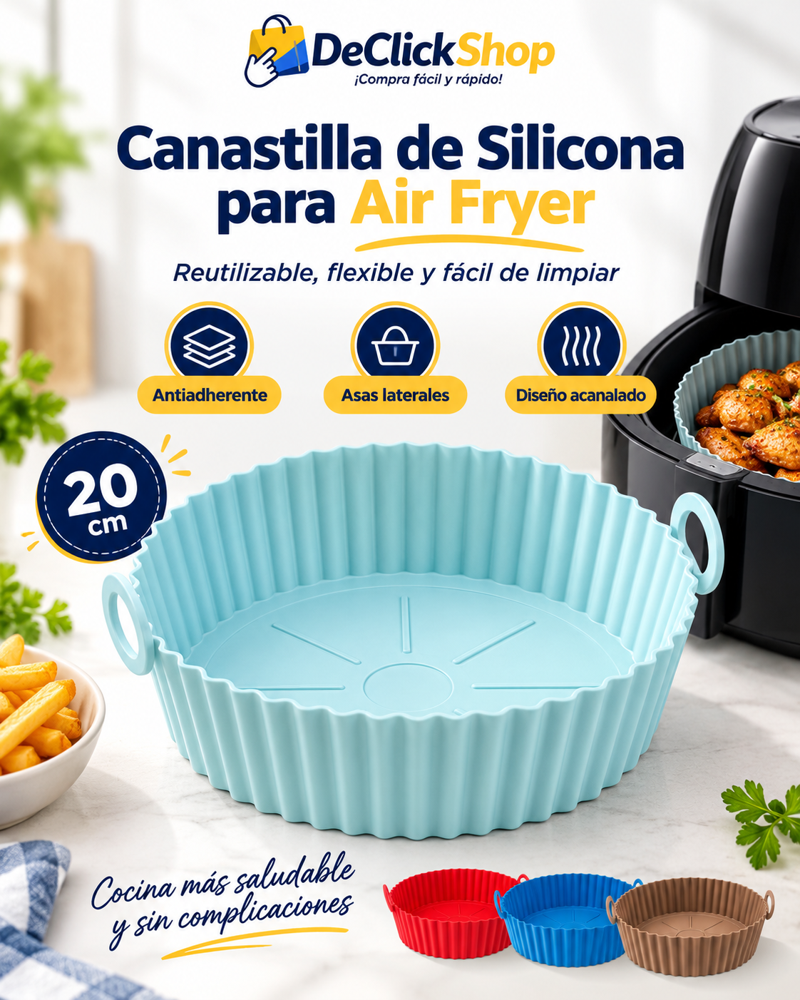 Canastilla Reutilizable de Silicona para Air Fryer 20 cm