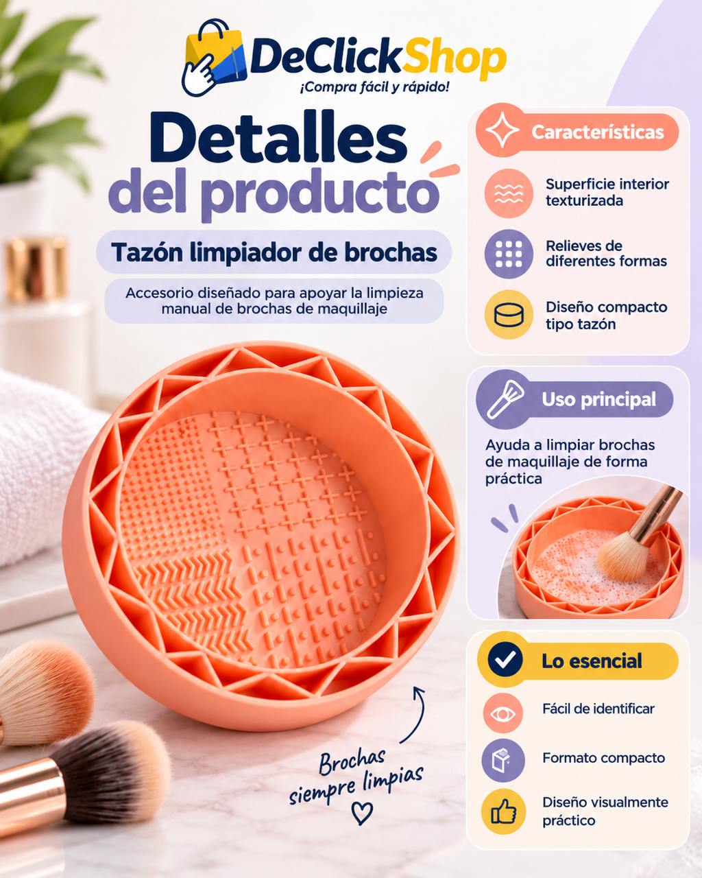 Tazón Limpiador de Brochas de Maquillaje