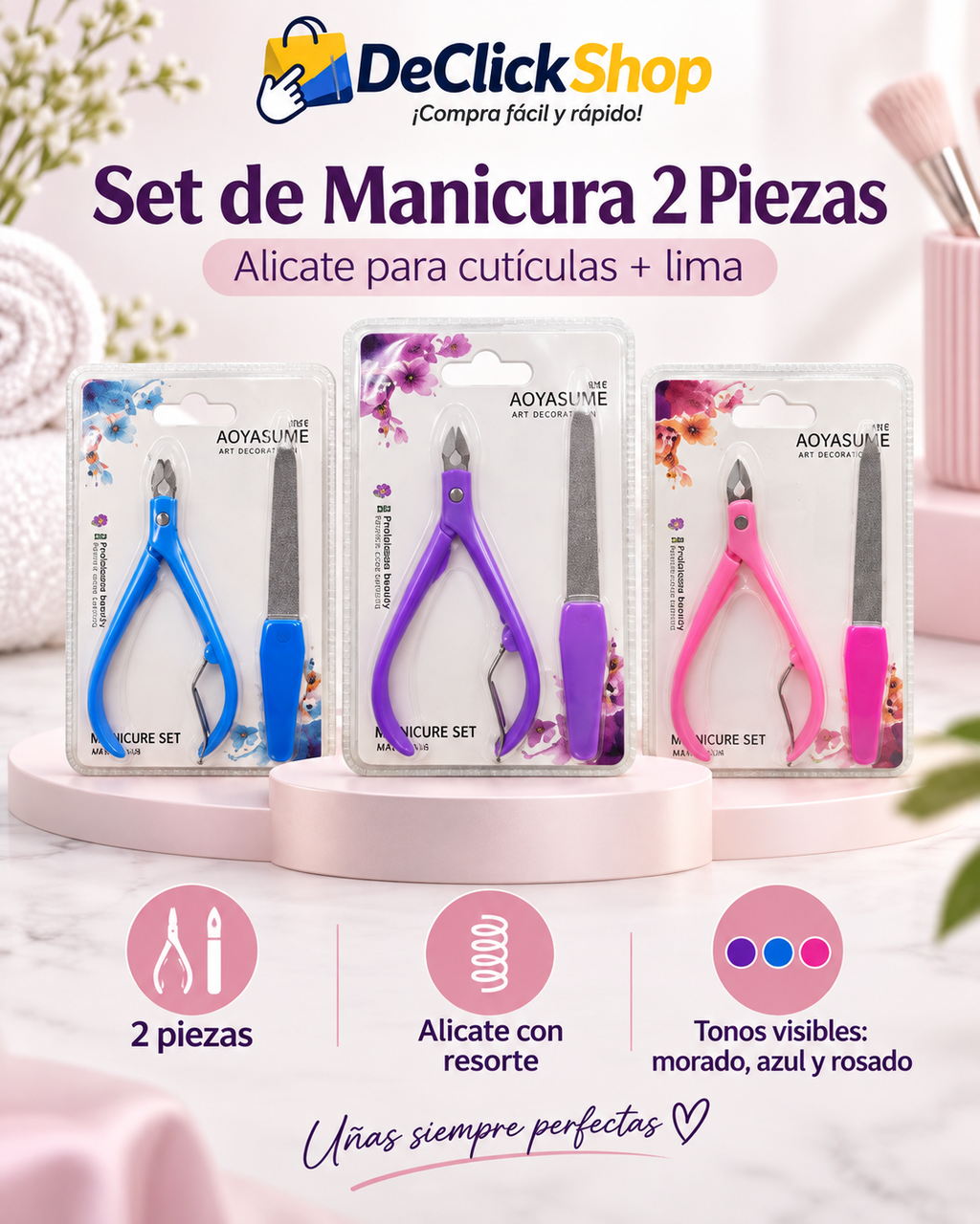 Set de Manicura 2 Piezas con Alicate para Cutículas y Lima