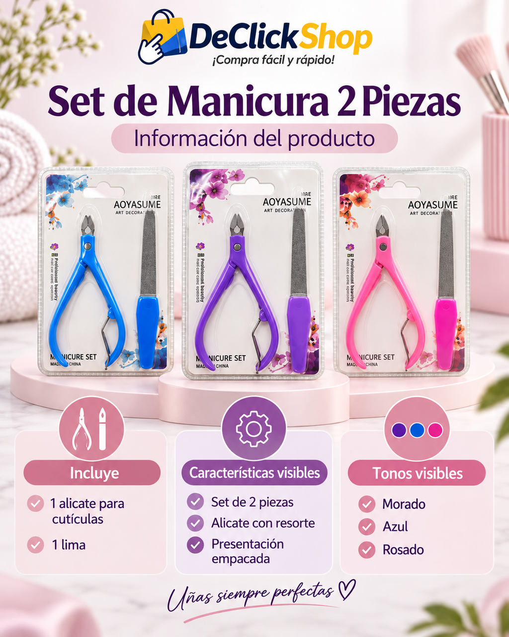 Set de Manicura 2 Piezas con Alicate para Cutículas y Lima