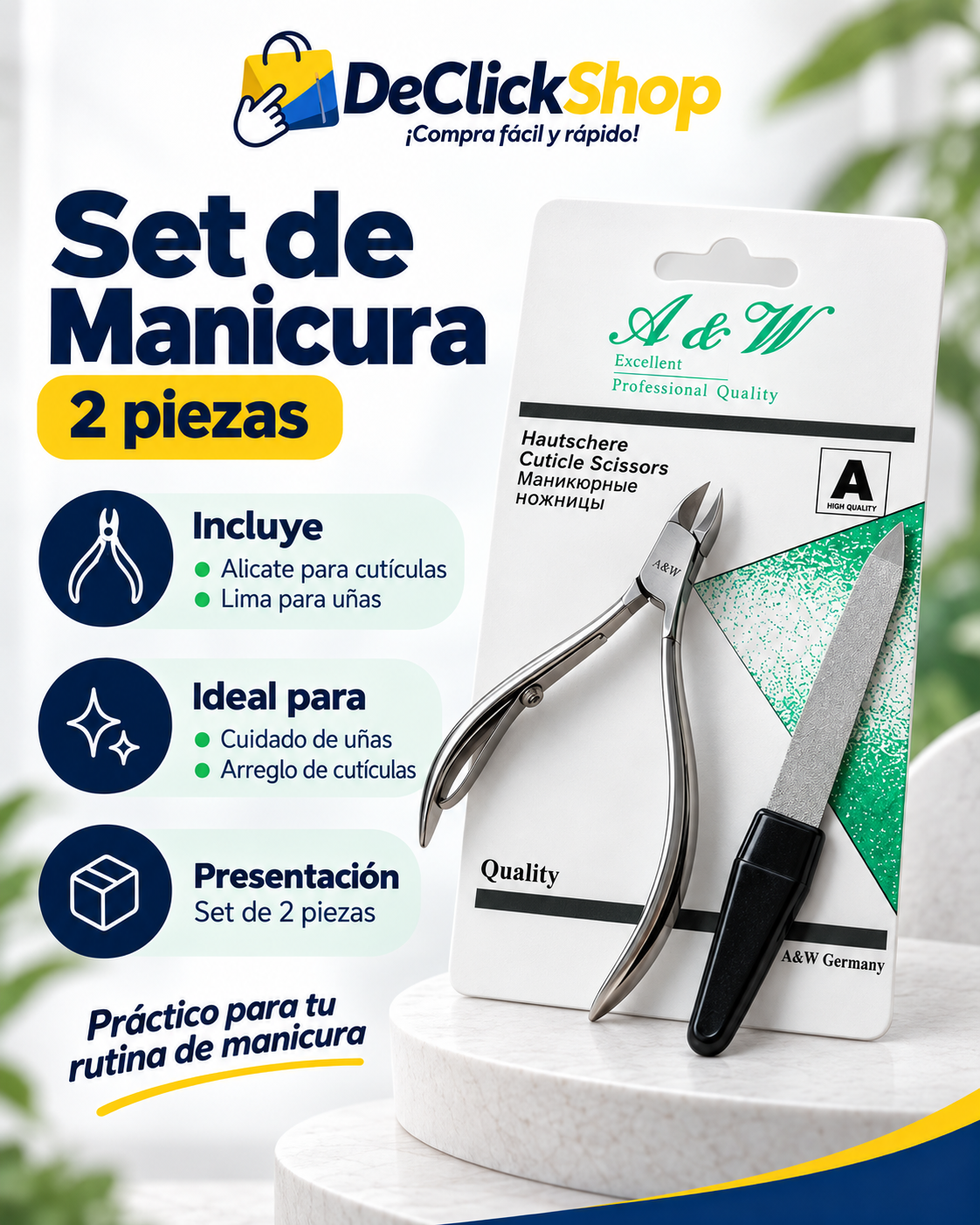 Set de Manicura 2 Piezas con Alicate y Lima