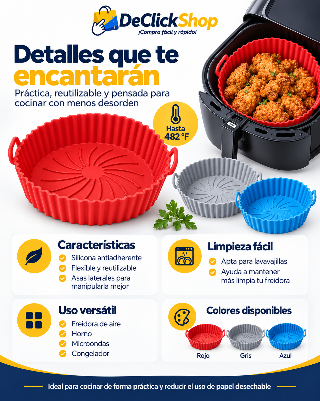 Canastilla de Silicona Reutilizable para Freidora de Aire