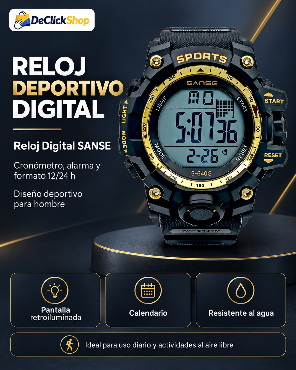 Reloj Deportivo Digital SANSE con Cronómetro y Alarma