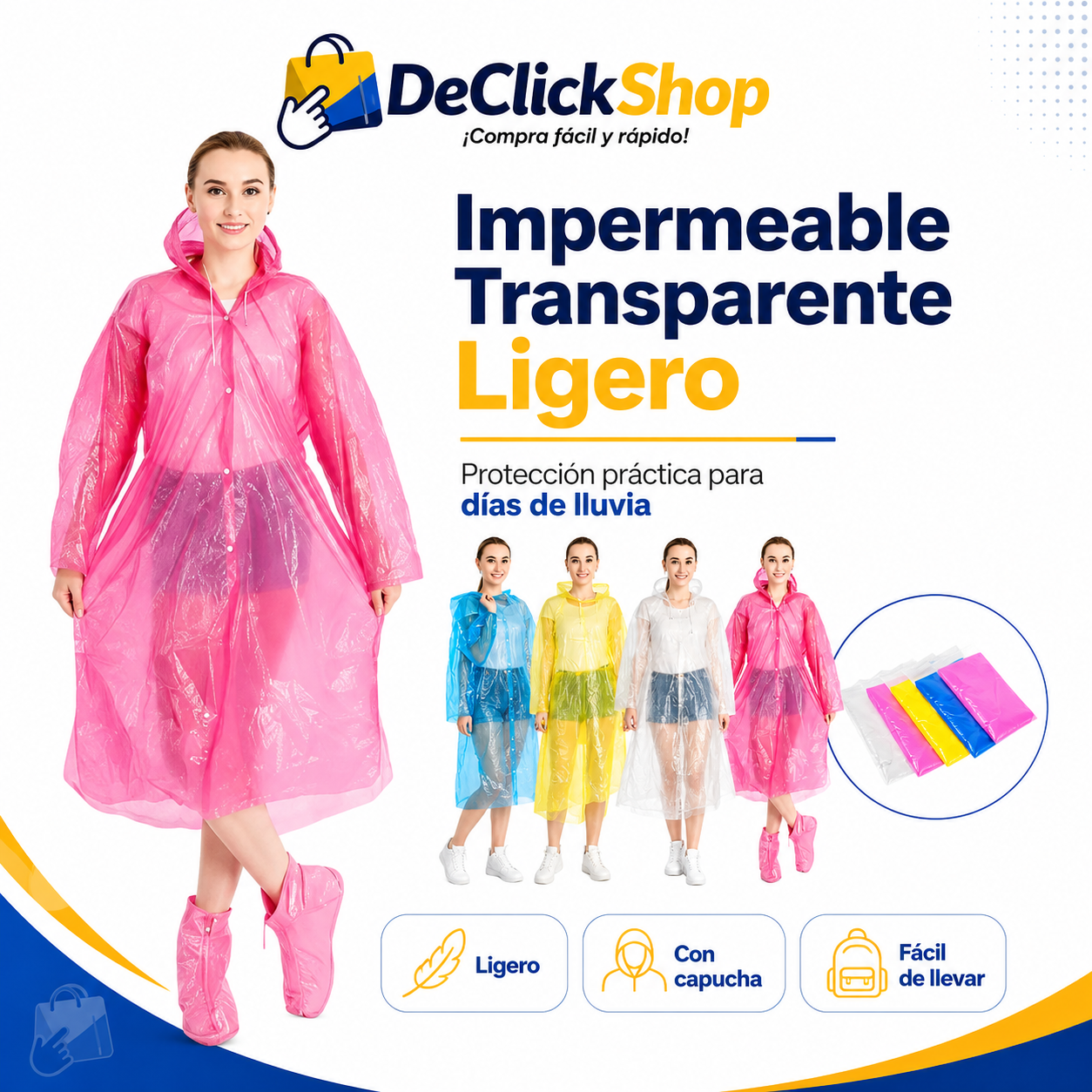 Impermeable Transparente Ligero con Capucha – Adulto Unisex
