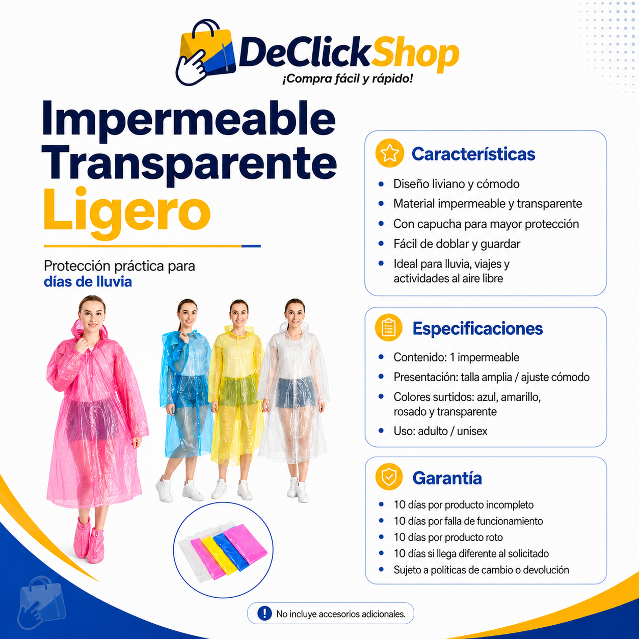 Impermeable Transparente Ligero con Capucha – Adulto Unisex