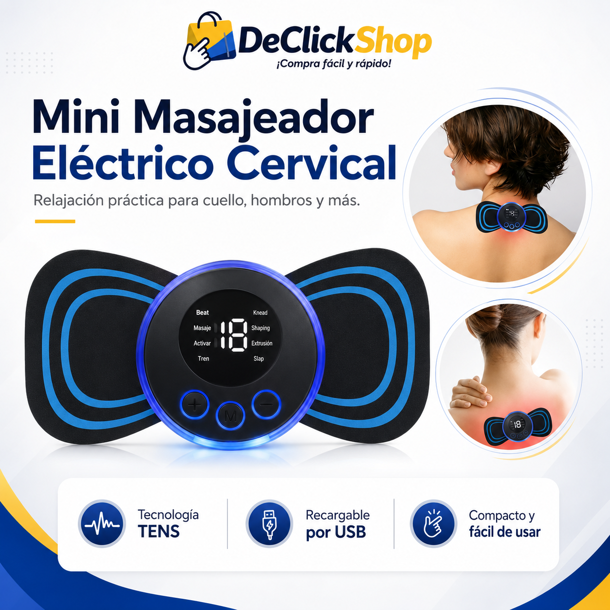 Mini Masajeador Eléctrico TENS Recargable para Cuello y Cuerpo