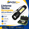 Linterna Táctica Recargable LED + COB con Estuche