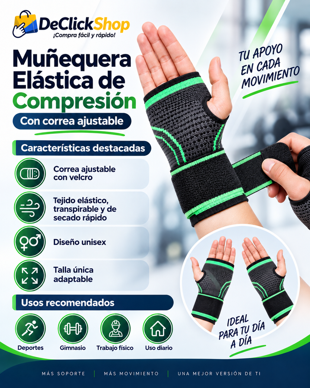 Muñequera Elástica de Compresión con Correa Ajustable