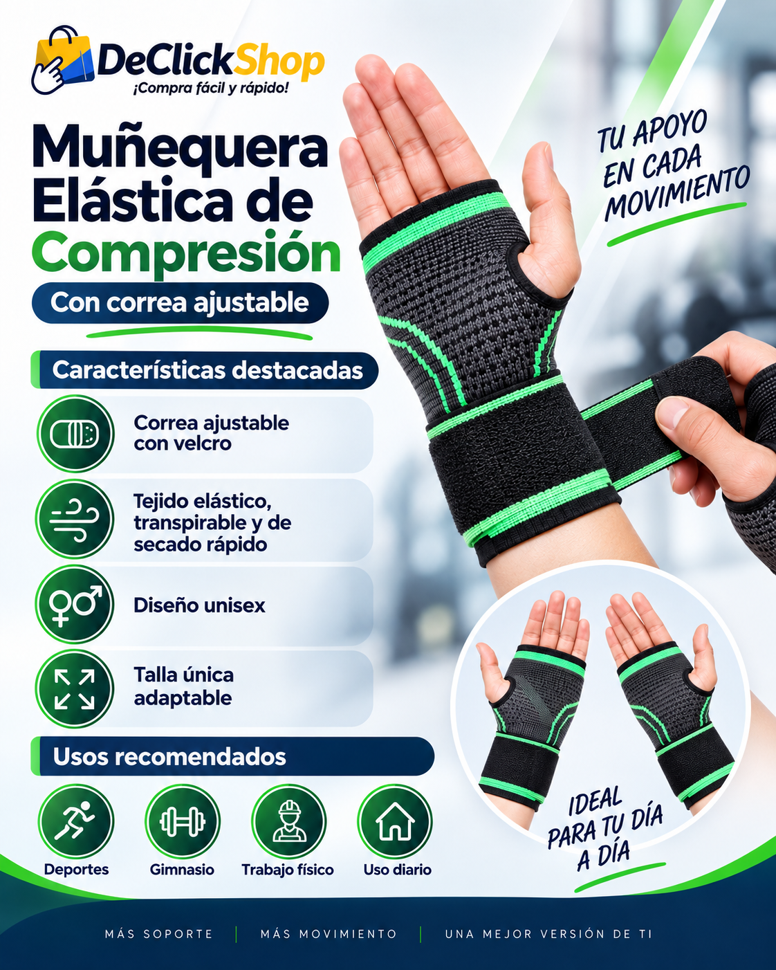 Muñequera Elástica de Compresión con Correa Ajustable